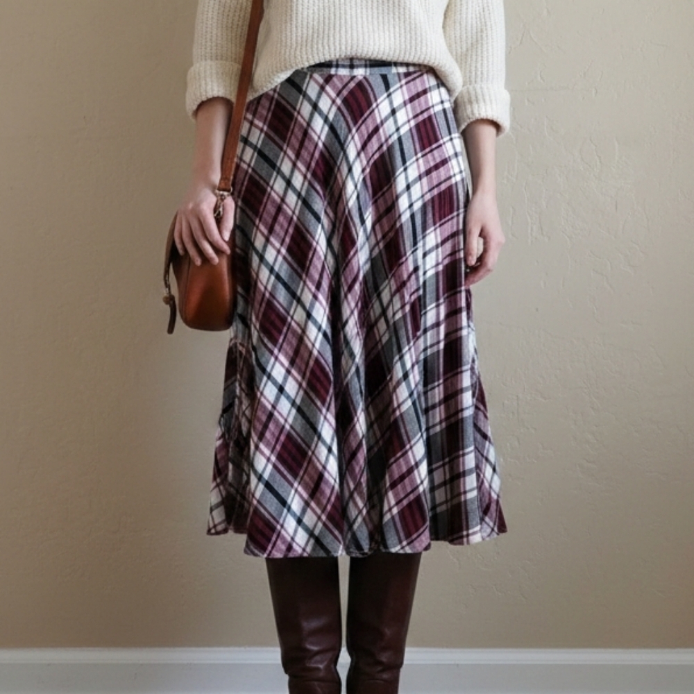 Chaps Plaid Midi Skirt - Dark Academia / Classic Tartan - Size Small - Picture 3 of 11